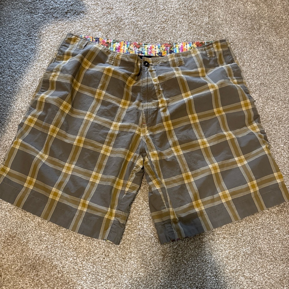 Robert Graham Plaid Shorts in Brown and Yellow